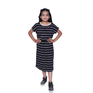                       Kid Kupboard Cotton Girls Dress, Black, Half-Sleeves, Crew Neck, 7-8 Years KIDS4414                                              
