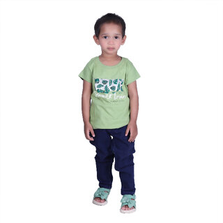                       Kid Kupboard Cotton Baby Girls T-Shirt, Green, Half-Sleeves, Crew Neck, 2-3 Years KIDS4418                                              