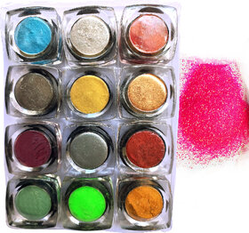 12 Color Shimmer powder with 1 Container Neon Glitter