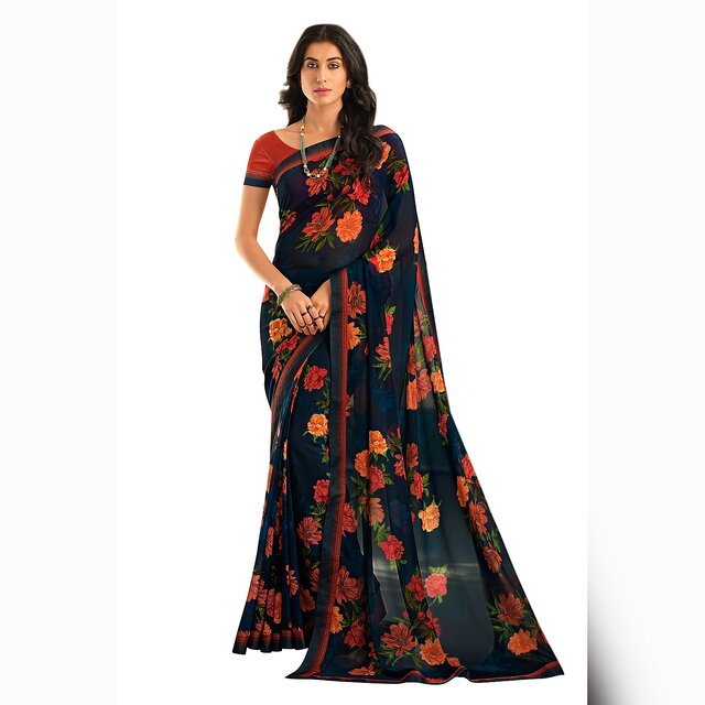 Shop online Grey & Black Printed Saree with Designer Border Saree with  Blouse & Get Big Coupon Code Inside the page – Lady India