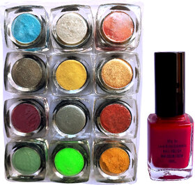 Multicolor Trendy cool color Shimmer powder eyeshadow + Red Nail polish