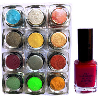                      Multicolor Trendy cool color Shimmer powder eyeshadow + Red Nail polish                                              