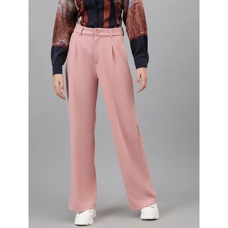                       Kotty Womens Straight Pink Cotton Blend  Trousers                                              