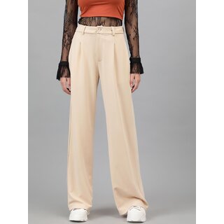                       Kotty Womens Straight Beige Cotton Blend  Trousers                                              