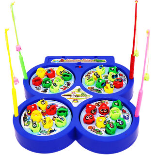                       Aseenaa Magnetic Fishing Catching Game For Kids  Battery Operated  Include 32 Pieces Fishes, 4 Ponds  4 Fishing Rod                                              
