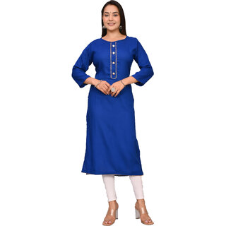                       Padlaya Reyon Gotta , Lace Relaxed with Half Sleeve Women's Kurti Suitable for Office  Function (Color- Blue, Pack of 1                                              