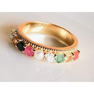                       navratan gemstone ring for unisex brass gold plated navaratna Crystal Ring                                              