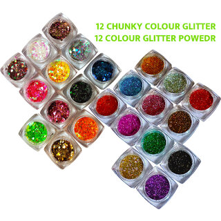 12 color Fine Glitter, 12 Color Chunky Glitter Multicolor Eyeshadowo  powder