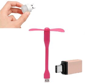 Combo of USB Type C OTG Cable and Small Mini Portable Led Light,  Smart OTG Mini USB Cooling Portable Fan