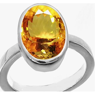                       Original Natural Certified Yellow Sapphire Pukhraj Panchdhatu Rashi Ratan Adjustable silver plated ring                                              