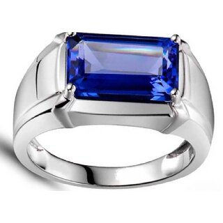                       Blue sapphire gemstone silver plated ring natural and lab certified ring FOR MEN AND WOMEN                                              