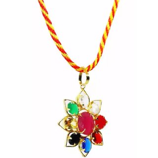 Multicolour Synthetic Brass Navratan/Navgrah Flower Shape Locket Pendant for Women Gold-plated Brass Pendant Multicolour Synthetic Brass Navratan/Navgrah Flower Shape Locket Pendant for Women Gold-plated Brass Pendant