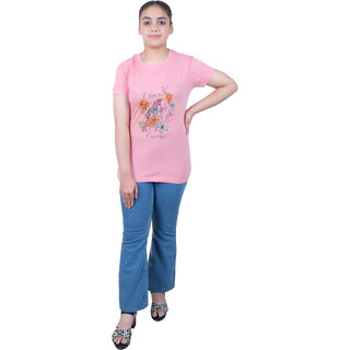                       Kid Kupboard Cotton Girls T-Shirt, Light Pink, Half-Sleeves, Crew Neck, 9-10 Years                                              