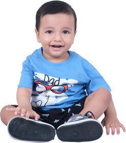 Kid Kupboard Cotton Baby Boys T-Shirt and Short, Blue and Black, Half-Sleeves, Crew Neck, 9-12 Months