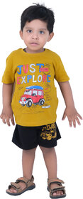 Kid Kupboard Cotton Baby Boys T-Shirt and Short, Yellow and Black, Half-Sleeves, Crew Neck, 2-3 Years KIDS4508