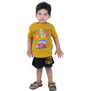                       Kid Kupboard Cotton Baby Boys T-Shirt and Short, Yellow and Black, Half-Sleeves, Crew Neck, 2-3 Years KIDS4508                                              