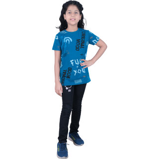                      Kid Kupboard Cotton Girls T-Shirt, Blue, Half-Sleeves, Crew Neck, 6-7 Years KIDS4511                                              