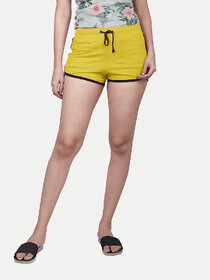 Womens solid Elasticated shorts- Yellow Colour