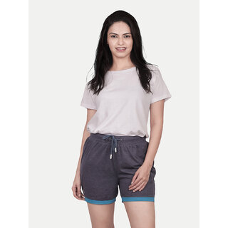                       Women Dark Grey Shorts With Blue Detailing                                              