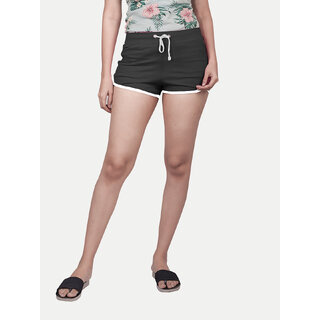                       Womens Solid Elasticated Shorts- Black Colour                                              