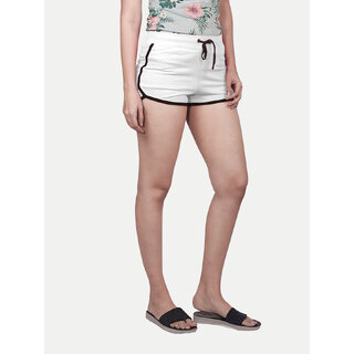                       Womens Solid Elasticated Shorts -White Colour                                              