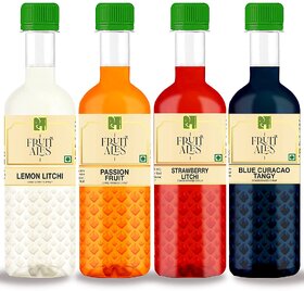 Dhampur Speciality Lemon Litchi, Passion Fruit, Strawberry Litchi, and Blue Curacao Flavoured Syrups 4x300 Ml