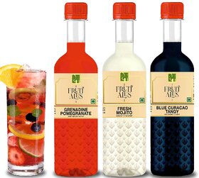 Dhampure Speciality Assorted Mocktail Syrup- Blue Curacao, Fresh Mojito, and Grenadine Pomegranate Syrup 3x300 Ml