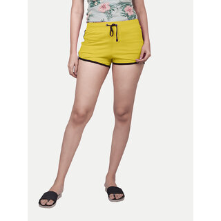                       Womens solid Elasticated shorts- Yellow Colour                                              
