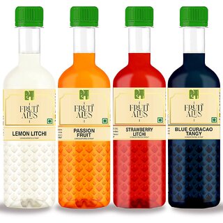 Dhampur Speciality Lemon Litchi, Passion Fruit, Strawberry Litchi, and Blue Curacao Flavoured Syrups 4x300 Ml