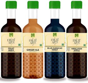 Dhampure Speciality Mocktail Syrups - Fruit Beer, Ginger Ale, Blue Curacao, and Himalayan Apple Flavoured Syrups 4x300Ml