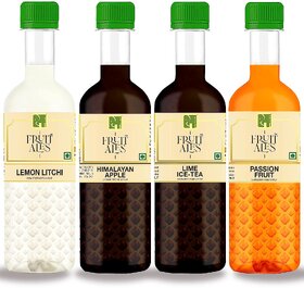 Dhampure Speciality Lemon Litchi, Himalayan Apple, Lime Ice Tea, and Passion Fruit Flavoured Syrups 4x300 Ml