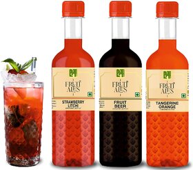 Dhampure Speciality Fruit Beer, Orange Lemonade, and Strawberry Litchi Flavouring Syrup Assorted Mocktail Syrup 3x300 Ml