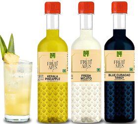 Dhampure Specialty Blue Curacao, Fresh Mojito and Kerala Pineapple Flavouring Syrup Assorted Mocktail Mixer - 3x300 Ml