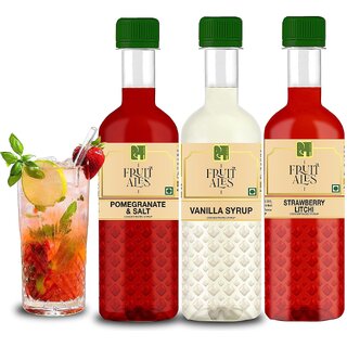 Dhampure Speciality Pomegranate  Salt, Strawberry Litchi, and Vanilla Syrup Flavoured Syrups forKids Mocktail 3x300 Ml