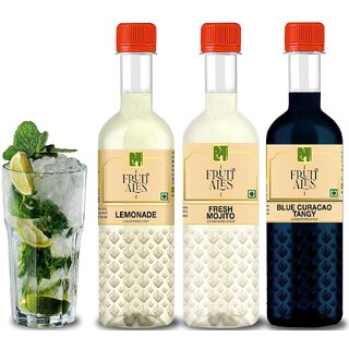 Dhampure Speciality Blue Curacao, Fresh Mojito, and Lemonade Flavouring Syrup - Assorted Mocktail Syrup Mixer (3x300ml)