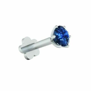                       CEYLONMINE- Blue Sapphire Silver Plated Sterling Silver, Stone Nose Stud                                              