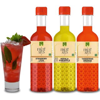 Dhampure Speciality Strawberry Litchi, Orange Lemonade Kerala Pineapple Kids Mocktail Syrup for House Parties 3x300Ml