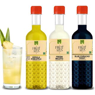 Dhampure Specialty Blue Curacao, Fresh Mojito and Kerala Pineapple Flavouring Syrup Assorted Mocktail Mixer - 3x300 Ml