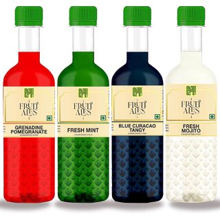 Dhampure Speciality Grenadine Mocktail, Fresh Mint, Blue Curacao Fresh Mojito Flavoured Syrups - (4 x 300ml)