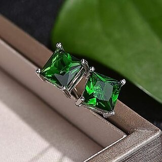                       Original Green Panna Stone Silver Earrings For Women by JAIPUR GEMSTOME                                              