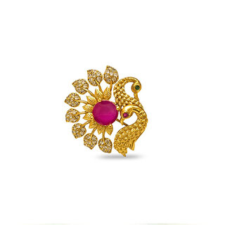 Gold Plated Ring With Peacock Design White And Pink Stone