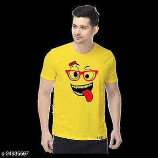                       Polyester Blend Yellow Short Sleeves Printed Tshirts                                              