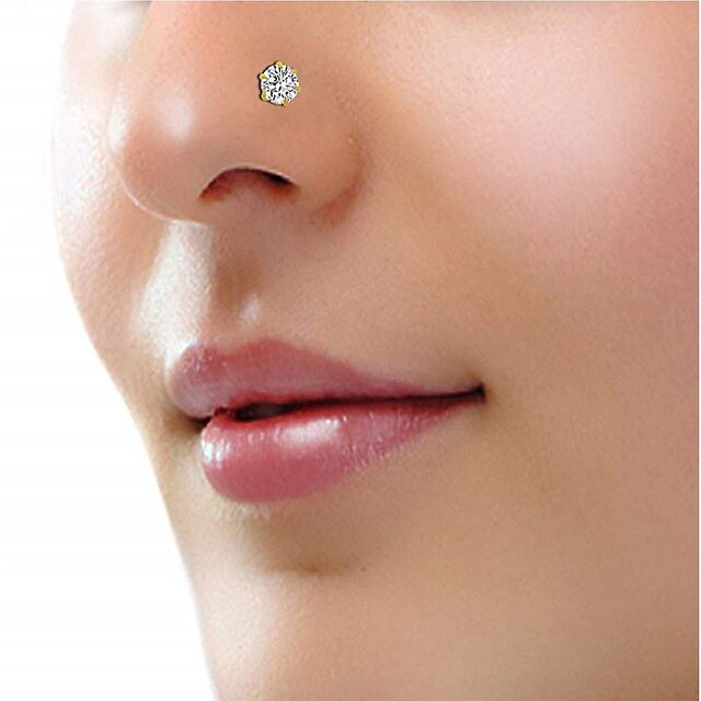 N13679R Semi Precious Stones Gold Plated Ruby Pearls Nose Rings Screw Lock  | JewelSmart.in