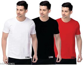 Poly Blend Black Short Sleeves Solid Tshirts (Pack of 3)