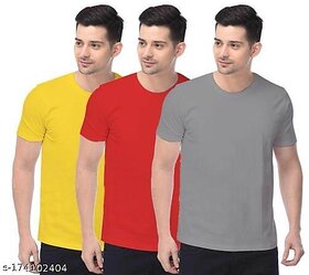 Men's Solid Plain Round Neck Tshirt (Pack of 3)