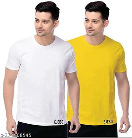 Poly Blend White Short Sleeves Solid Tshirts (Pack of 2)