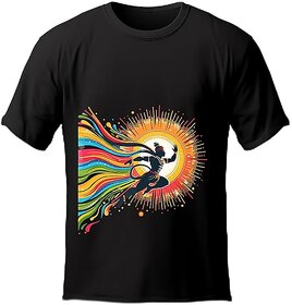 Poly Blend Black Short Sleeves Printed T-Shirt For Men