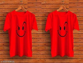 Poly Blend Red Short Sleeves Printed Tshirts (Pack of 2)