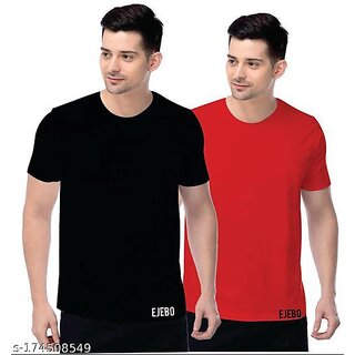 Poly Blend Black Short Sleeves Solid Tshirts (Pack of 2)