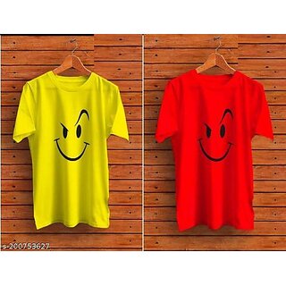 Viaan Trending Yellow, Red Printed T-shirt For Men (Pack of 2)